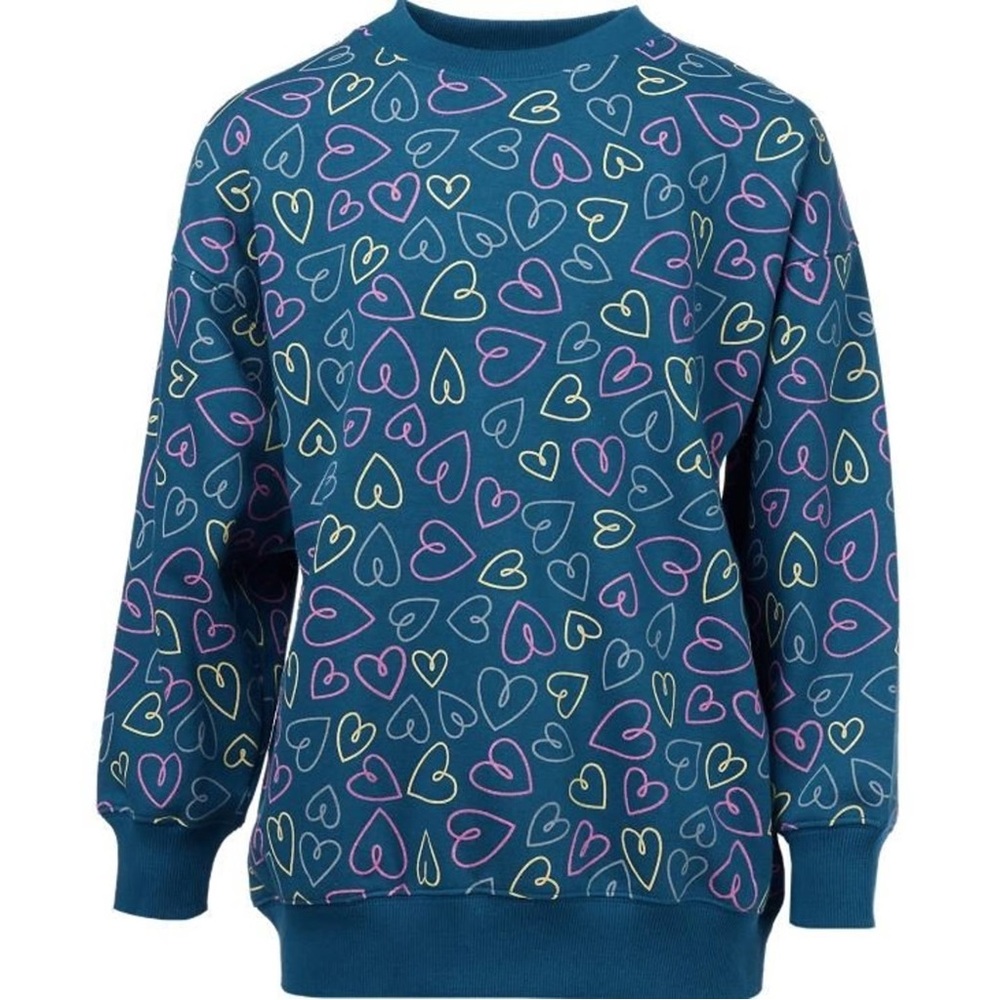 BCG NWT girls large 12-14 Teal cotton cozy oversized Sweatshirt Hearts